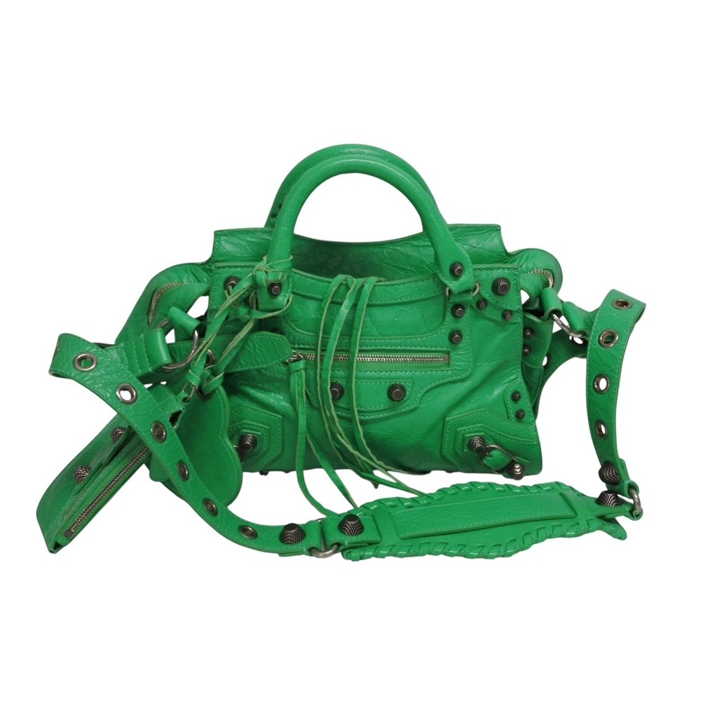 Balenciaga CAGOLE Leather NEO Handbag Green XS - Picture 2 of 9